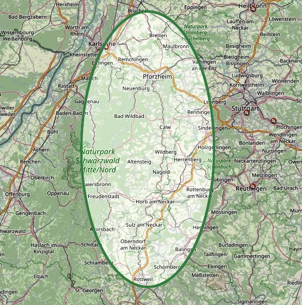 Eine Karte mit dem Einzugsgebiet ist zu sehen. Die genauen Regionen sind daneben nochmals aufgelistet.